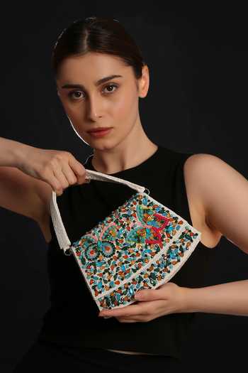 Quirky Tales Elara White Embroidered Handbag 