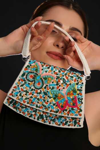 Quirky Tales Elara White Embroidered Handbag 