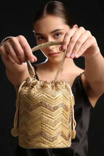 Quirky Tales Gold Zardozi Bucket Potli Bag 