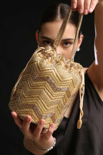 Quirky Tales Gold Zardozi Bucket Potli Bag 