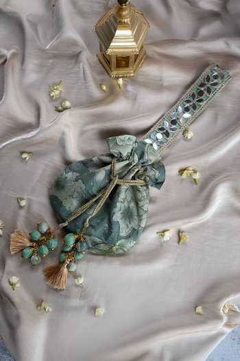 Quirky Tales Floral Mirror Work Silk Potli 