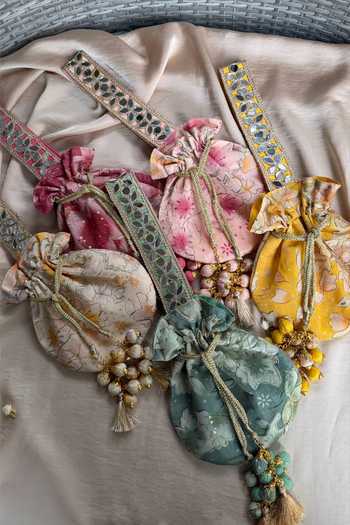 Quirky Tales Floral Mirror Work Silk Potli 