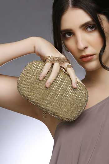 Shop Quirky Tales Gold Juniper Embellished Clutch Online at Aza Fashions Shop_Quirky Tales_Gold Juniper Embellished Clutch _Online_at_Aza_Fashions