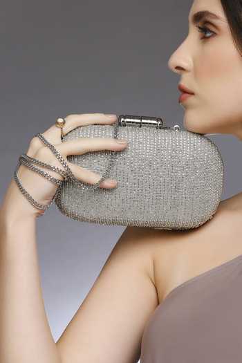 Quirky Tales Silver Juniper Embellished Clutch at Aza Fashions Quirky Tales_Silver Juniper Embellished Clutch _at_Aza_Fashions