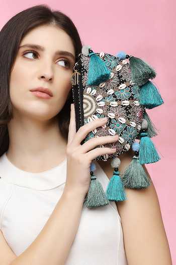 Quirky Tales Kashida Black Halfmoon Clutch 