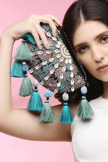 Shop_Quirky Tales_Black Kashida Halfmoon Clutch _Online_at_Aza_Fashions