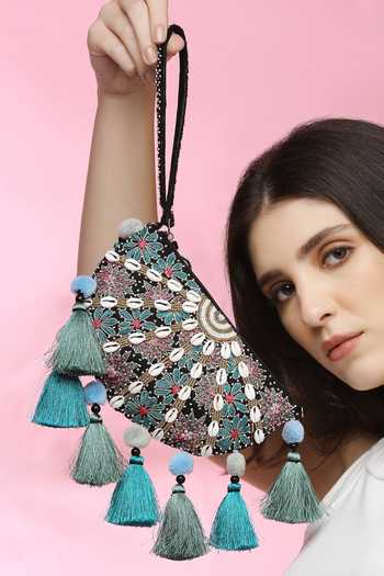 Quirky Tales Kashida Black Halfmoon Clutch 