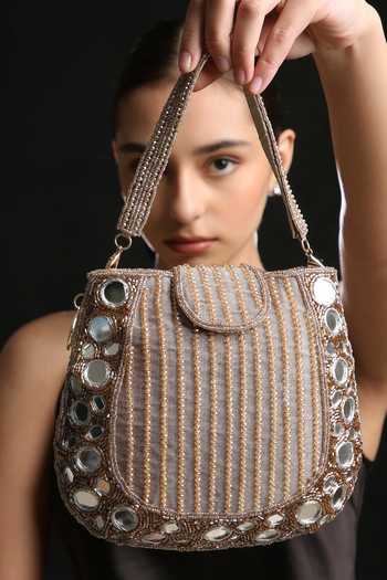 Quirky Tales Grey Mirror Rose Gold Mini Handbag at Aza Fashions Quirky Tales_Grey Mirror Rose Gold Mini Handbag _at_Aza_Fashions