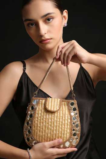 Shop Quirky Tales Gold Mirror Mini Handbag Online at Aza Fashions Shop_Quirky Tales_Gold Mirror Mini Handbag _Online_at_Aza_Fashions