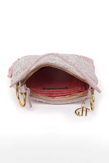 Quirky Tales_Pink Pearl Embroidered Hobo Handbag _Online_at_Aza_Fashions
