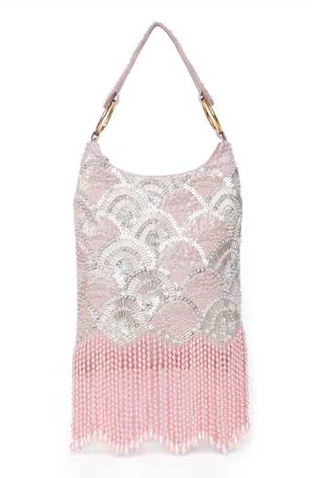 Quirky Tales Pearl Embroidered Pink Hobo Handbag 