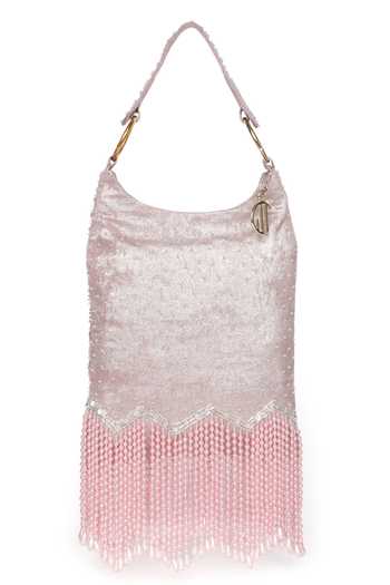 Quirky Tales_Pink Pearl Embroidered Hobo Handbag _at_Aza_Fashions