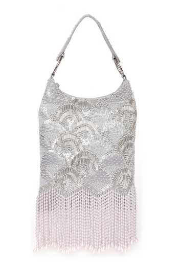Quirky Tales Pearl Embroidered Silver Hobo Handbag 