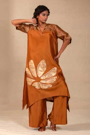 Eeda Gulnaar Floral Applique Long Kurta & Pant Set 