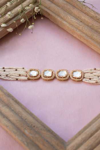 Solv Jewellery_Gold Plated Rabia Polki And Pearl Bracelet _Online_at_Aza_Fashions