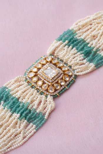 Solv Jewellery_Gold Plated Riha Jade And Polki Bracelet _Online_at_Aza_Fashions