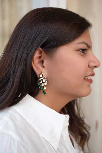 Solv Jewellery_Gold Plated Polki Vine And Emerald Earrings _Online_at_Aza_Fashions