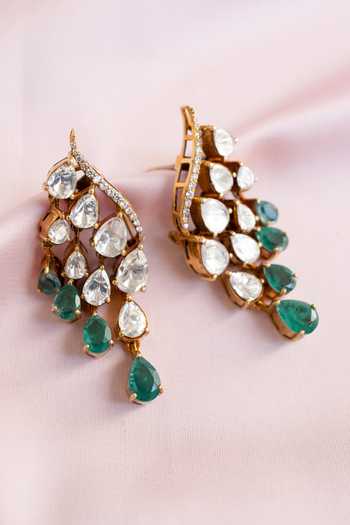 Buy_Solv Jewellery_Gold Plated Polki Vine And Emerald Earrings _Online_at_Aza_Fashions