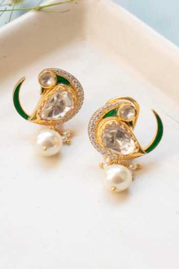 Solv Jewellery Gold Plated Zarin Emerald Stud Earring - Single Pc Online at Aza Fashions Solv Jewellery_Gold Plated Zarin Emerald Stud Earring - Single Pc _Online_at_Aza_Fashions