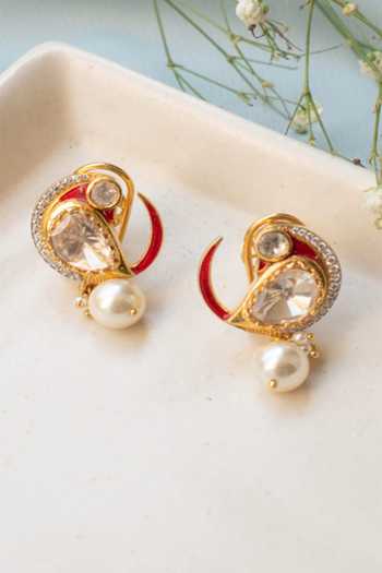 Solv Jewellery Gold Plated Zarin Ruby Stud Earring- Single Pc Online at Aza Fashions Solv Jewellery_Gold Plated Zarin Ruby Stud Earring- Single Pc _Online_at_Aza_Fashions