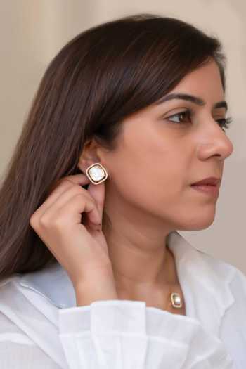 Solv Jewellery Polki Cushion Stud Earrings