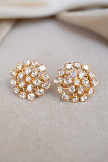 Solv Jewellery_Gold Plated Luminia Polki Stud Earrings _Online_at_Aza_Fashions