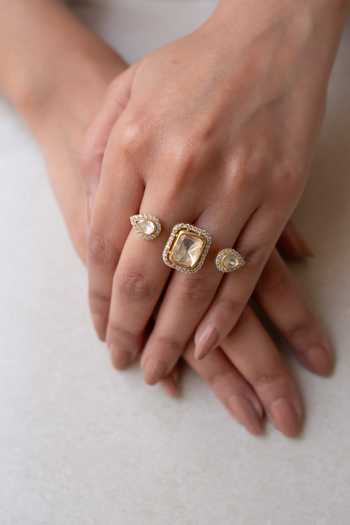 Solv Jewellery_Gold Plated Trio Spark Multi Finger Ring _Online_at_Aza_Fashions