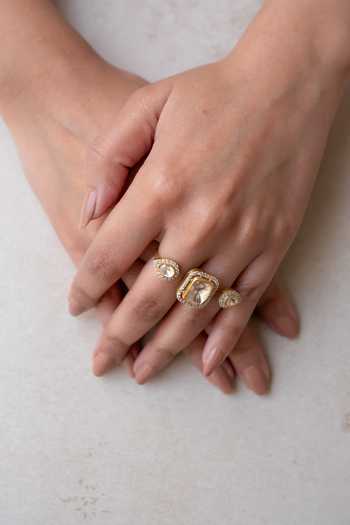 Buy_Solv Jewellery_Gold Plated Trio Spark Multi Finger Ring _Online_at_Aza_Fashions