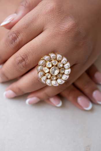 Solv Jewellery_Gold Plated Blush And Ivory Embellished Ring _Online_at_Aza_Fashions