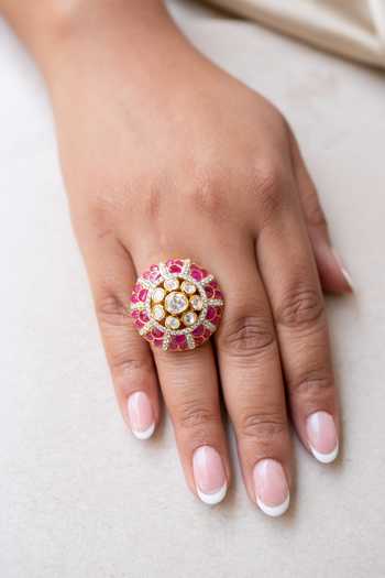 Solv Jewellery Crimson Bloom Embellished Ring