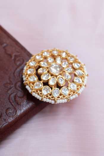 Solv Jewellery_Gold Plated Round Rhapsody Embellished Ring _Online_at_Aza_Fashions