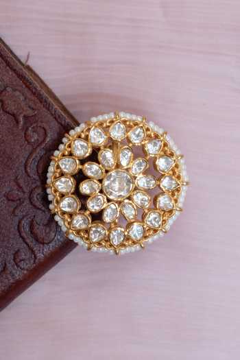 Shop_Solv Jewellery_Gold Plated Round Rhapsody Embellished Ring _Online_at_Aza_Fashions