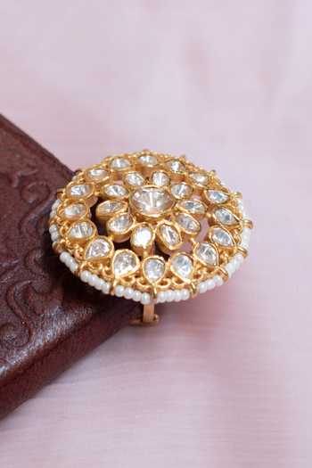 Solv Jewellery_Gold Plated Round Rhapsody Embellished Ring _at_Aza_Fashions