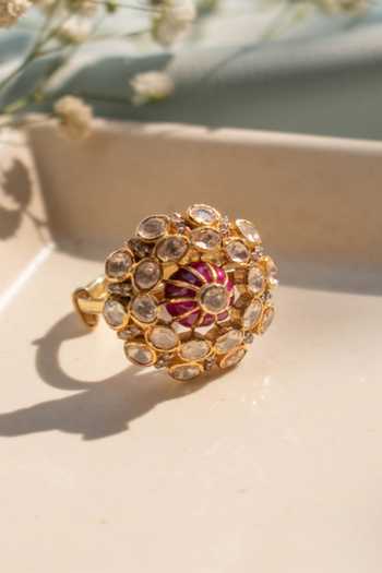 Solv Jewellery_Gold Plated Naima Emerald Embellished Ring _Online_at_Aza_Fashions