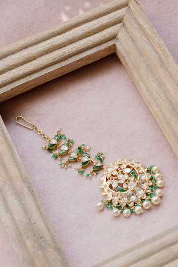 Shop_Solv Jewellery_Gold Plated Kamangi Embellished Maangtikka _Online_at_Aza_Fashions