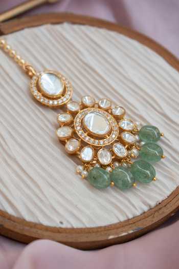 Solv Jewellery_Gold Plated Cascade Embellished Maangtikka _Online_at_Aza_Fashions