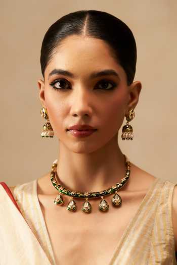 Solv Jewellery Mor Pankh Hasli Necklace With Earrings 