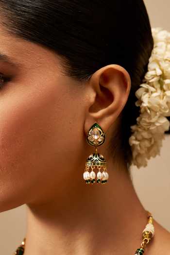 Solv Jewellery Gold Plated Mor Pankh Hasli Necklace With Earrings Online at Aza Fashions Solv Jewellery_Gold Plated Mor Pankh Hasli Necklace With Earrings _Online_at_Aza_Fashions