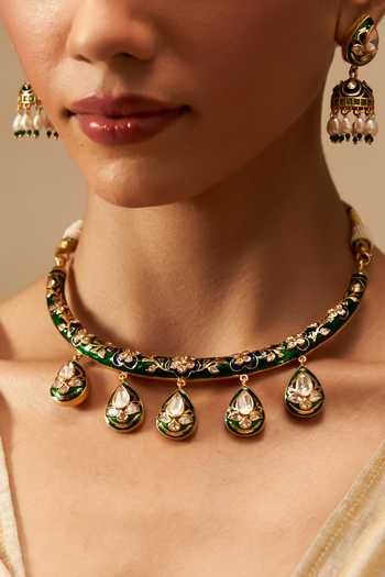 Solv Jewellery Mor Pankh Hasli Necklace With Earrings 