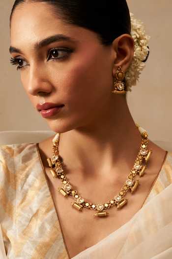 Solv Jewellery Gold Plated Dholna Patti Necklace And Earrings at Aza Fashions Solv Jewellery_Gold Plated Dholna Patti Necklace And Earrings _at_Aza_Fashions