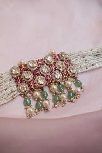 Solv Jewellery Gold Plated Indian Summer Choker Necklace Set at Aza Fashions Solv Jewellery_Gold Plated Indian Summer Choker Necklace Set _at_Aza_Fashions