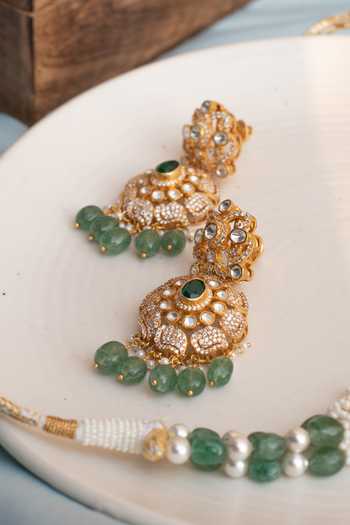 Solv Jewellery Gold Plated Verdant Blossom Embellished Necklace Set Online at Aza Fashions Solv Jewellery_Gold Plated Verdant Blossom Embellished Necklace Set _Online_at_Aza_Fashions