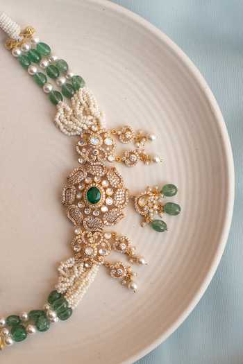 Buy Solv Jewellery Gold Plated Verdant Blossom Embellished Necklace Set Online at Aza Fashions Buy_Solv Jewellery_Gold Plated Verdant Blossom Embellished Necklace Set _Online_at_Aza_Fashions