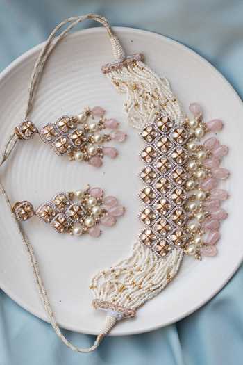Buy Solv Jewellery Gold Plated Rare Bloom Necklace With Earrings Buy_Solv Jewellery_Gold Plated Rare Bloom Necklace With Earrings