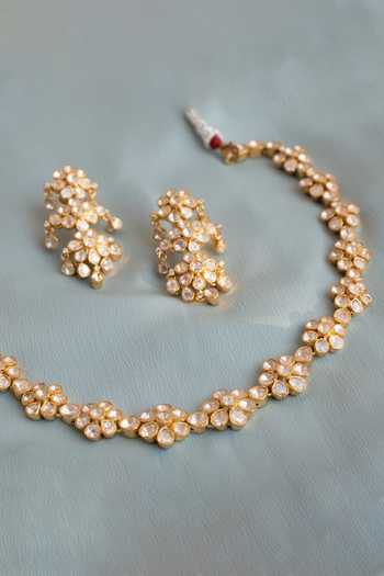 Shop Solv Jewellery Gold Plated Everbloom Polki String Necklace Set Online at Aza Fashions Shop_Solv Jewellery_Gold Plated Everbloom Polki String Necklace Set _Online_at_Aza_Fashions