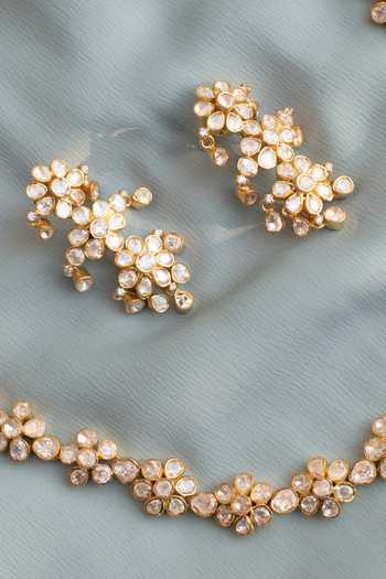 Solv Jewellery Gold Plated Everbloom Polki String Necklace Set at Aza Fashions Solv Jewellery_Gold Plated Everbloom Polki String Necklace Set _at_Aza_Fashions