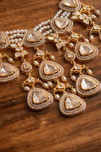 Buy Solv Jewellery Gold Plated Celestia Polki And Pearl Necklace With Earrings Online at Aza Fashions Buy_Solv Jewellery_Gold Plated Celestia Polki And Pearl Necklace With Earrings _Online_at_Aza_Fashions