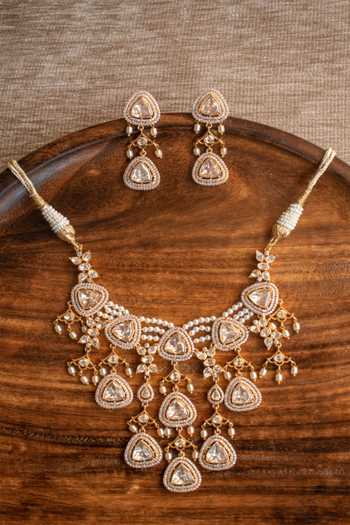 Solv Jewellery Celestia Polki & Pearl Necklace With Earrings 