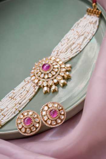 Solv Jewellery Gold Plated Blush Bouquet Choker With Earrings Online at Aza Fashions Solv Jewellery_Gold Plated Blush Bouquet Choker With Earrings _Online_at_Aza_Fashions