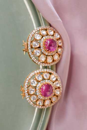 Solv Jewellery Gold Plated Blush Bouquet Choker With Earrings at Aza Fashions Solv Jewellery_Gold Plated Blush Bouquet Choker With Earrings _at_Aza_Fashions